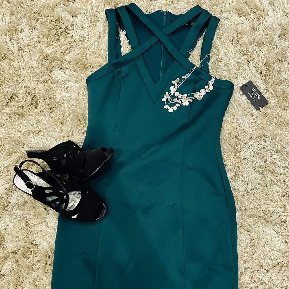 Guess Teal Green Strappy Sheath Dress